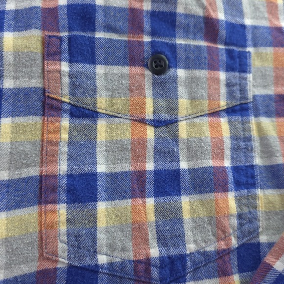 LL Bean Flannel Shirt Large Blue Yellow Plaid Long Sleeve Button Down - Picture 2 of 7